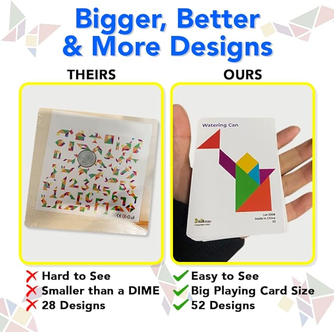 3 Bees & Me 2 Wooden Tangram Shapes Puzzle Toys with 52 Pattern Cards for Kids and Adults - Montessori Wood Toy, STEM Shape Puzzles Manipulatives Games, Educational Tangrams for Kids