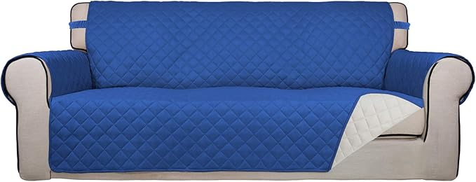 PureFit Reversible Quilted Sofa Cover, Water Resistant Slipcover Furniture Protector, Washable Couch Cover with Non Slip and Elastic Straps for Kids, Pets (Sofa, Classic Blue/Ivory)