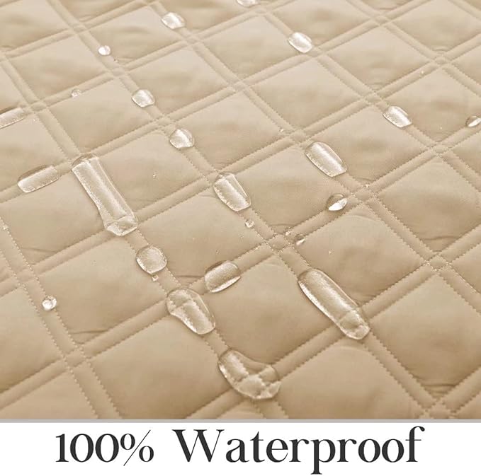 TOMORO Non-Slip Quilted Recliner Cover, 100% Waterproof Recliner Chair Slipcover Furniture Protector with Pockets, Washable Couch Cover with Elastic Straps for Kids and Pets，23 Inch