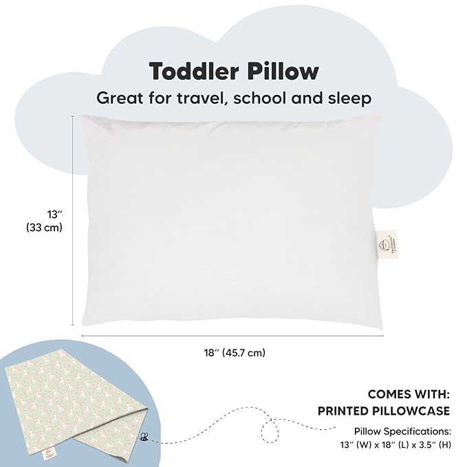 Toddler Pillow with Pillowcase - 13x18 My Little Dreamy Pillow, Organic Cotton Toddler Pillows for Sleeping, Kids Pillow, Travel Pillows, Mini Pillow, Nursery Pillow, Toddler Bed Pillow (Grace)