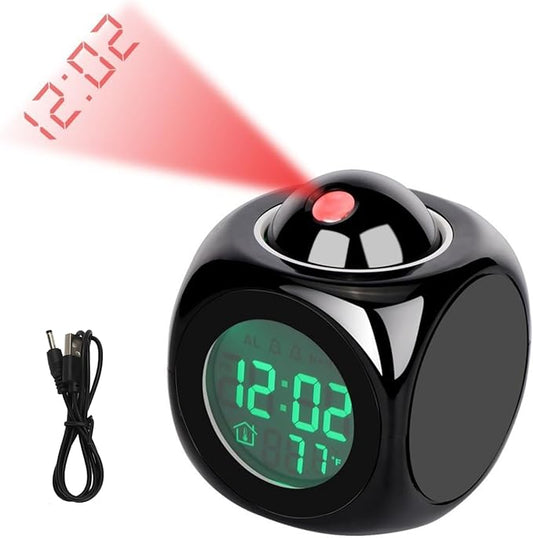 LiebeWH Projection Alarm Clock for Bedroom LED Display Digital Clock Projection On Ceiling Mini Voice Timing Alarm Clock Built in Loudspeakers