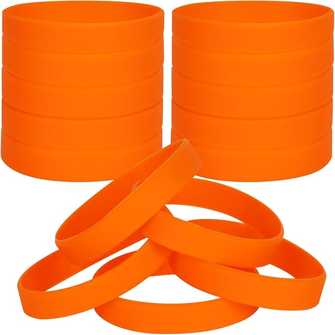 50 PCS Silicone Bracelets Wristbands for kid, Sports Rubber Elastic Wristband Bracelet for Party Decorations Favors Set Pack Orange
