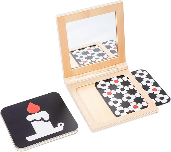 Adena Montessori Play Kit for 3-4 Months Baby,8 in 1 Wooden Learning Educational Toys for Toddler,Include Framed Mirror Book,High-Contrast Cards and More,Christmas Birthday Gift for Boys Girls