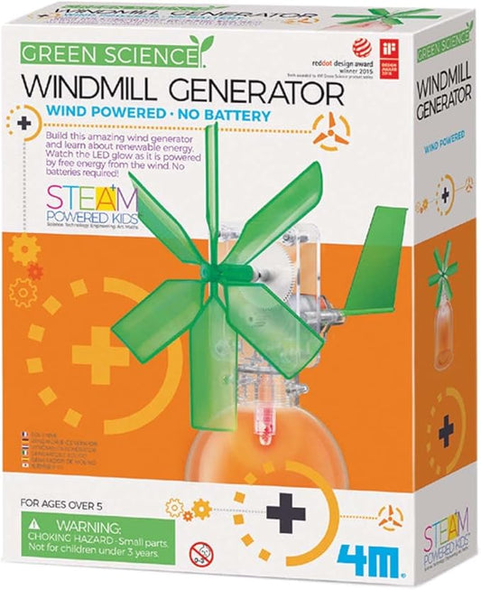 4M Toysmith, Green Science Windmill Generator Kit, DIY Science Kit With LED Lights, For Boys & Girls Ages 8+ (Packaging May Vary)