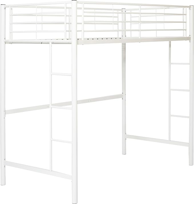 Walker Edison Timothee Urban Industrial Metal Twin over Loft Bunk Bed, Twin Size, White
