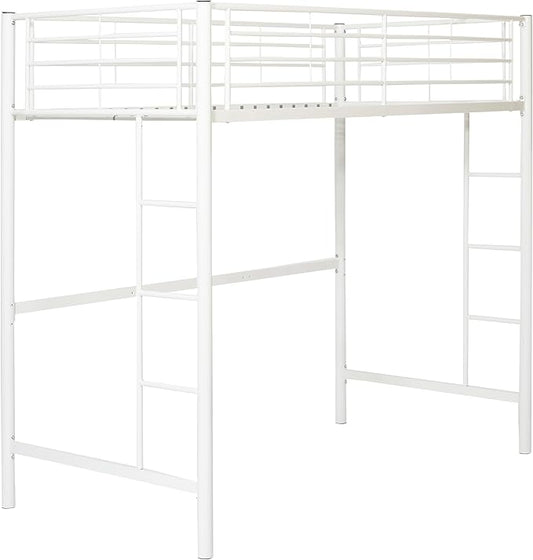 Walker Edison Timothee Urban Industrial Metal Twin over Loft Bunk Bed, Twin Size, White