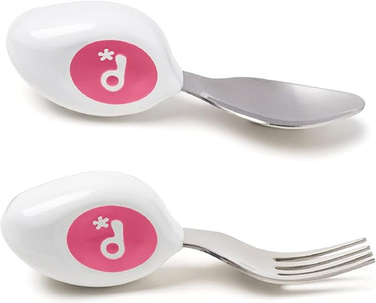 doddl Toddler Utensils, Ergonomic Fork and Spoon Set for Self Feeding, Stainless Steel Silverware for 1-3 Year Olds, BPA Free, Dishwasher Safe (Magenta)