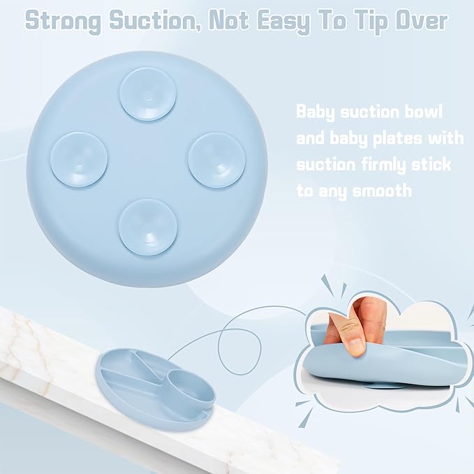 Silicone Baby Feeding Set, Baby Led Weaning Supplies, Silicone Suction Plate, Bowl, Spoons, Fork, Waterproof Bib, Cup and Food Tableware, Eating Utensils Baby Feeding Essentials for 3+ Months