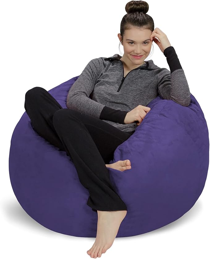 Sofa Sack Bean Bag Chair - Plush, Ultra Soft - Memory Foam Bean Bag Chair with Microsuede Cover - Stuffed Foam Filled Furniture and Accessories for Dorm Room 3 Feet - Violet