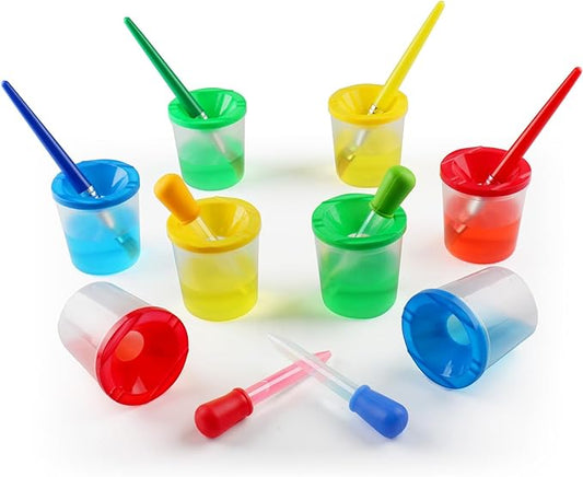 Toddler Paint Brushes Paint Cups, Droppers for Kids, No Spill Paint Cups for Kids, Plastic Liquid Dropper for Kids Crafts, Spill Proof Paint Cups for Preschool Classroom Furniture