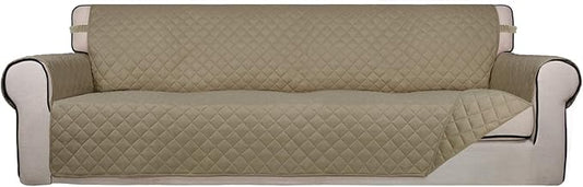 PureFit Reversible Quilted Sofa Cover, Water Resistant Slipcover Furniture Protector, Washable Couch Cover with Non Slip and Elastic Straps for Kids, Dogs, Pets (XX Large, Beige/Beige)