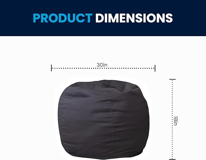 Flash Furniture Dillon Small Bean Bag Chair for Kids and Teens, Foam-Filled Beanbag Chair with Machine Washable Cover, Gray
