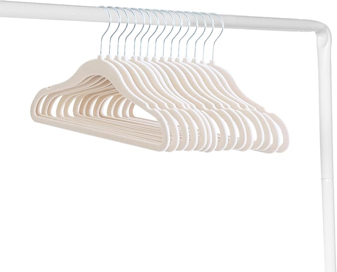 3 Sprouts Velvet Baby Hangers - Non-Slip Hanger for Infant, Toddler, Baby Clothes - Closet Kids Hangers with Slim Design, Nordic Colors, Pack of 30 - Beige