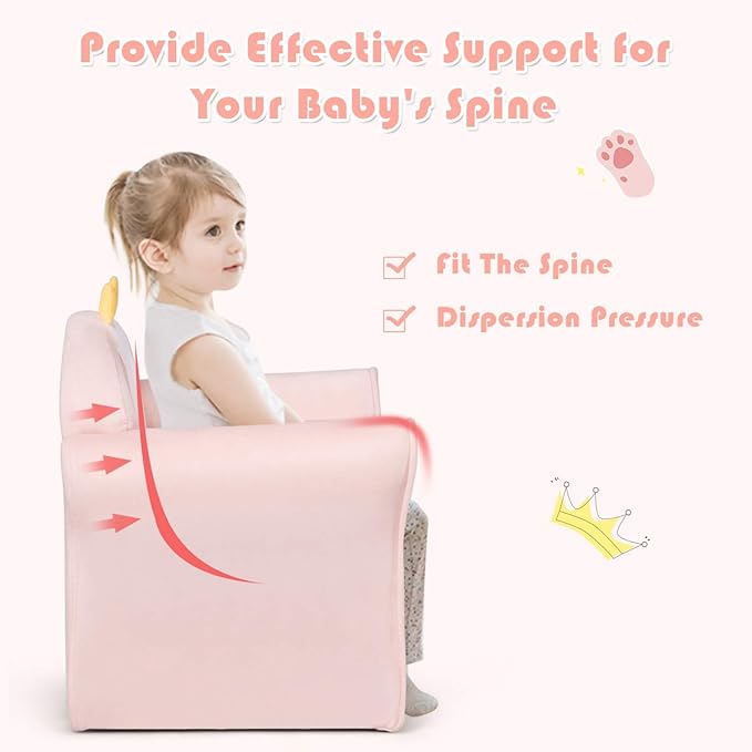 Costzon Kids Couch, Children's Sofa Armrest Chair with Pattern, Toddler Furniture w/Sturdy Wood Construction, Preschool, Lightweight Kids Couch Sofa Chair for Aged 1-5 Boys & Girls Gifts, Lamb