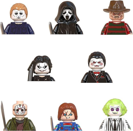 8PCS/Set 1.8" Horror Movie Characters Mini Action Figures Building Blocks, Miniature Figurines Toys Cake Toppers (Halloween)
