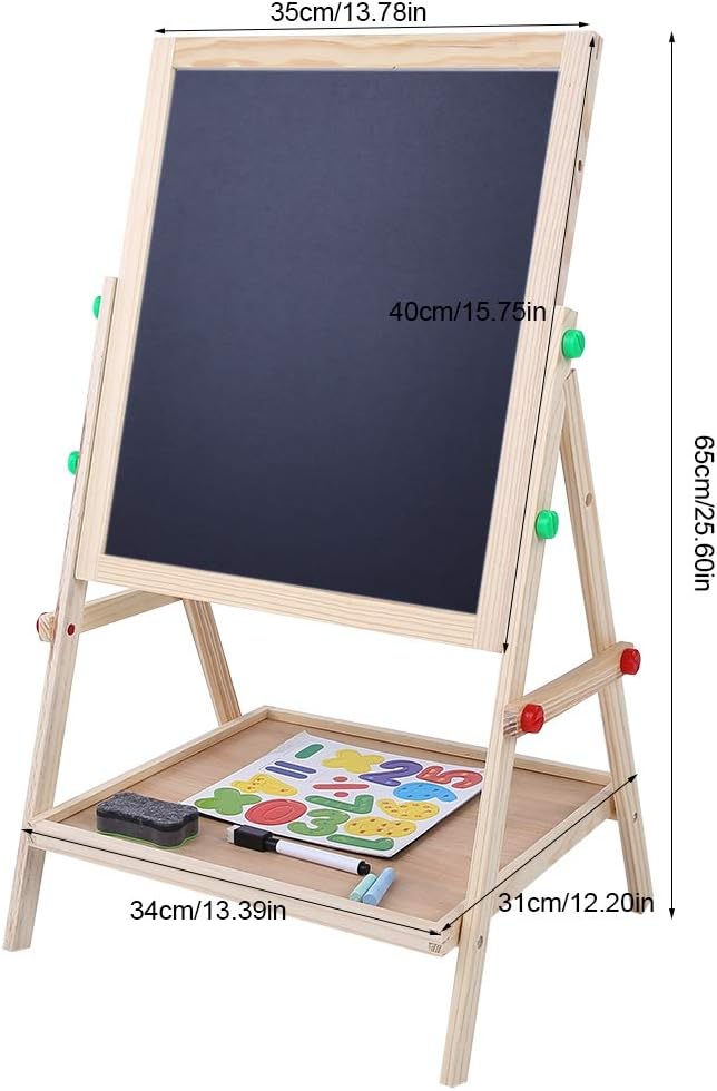 TOPINCN Art Wooden Drawing Board,Double Side Drawing Board for Chalk and Cartoon Letters Stickers for Nursery and Baby Toddler Junior Bedrooms Drawing Paper