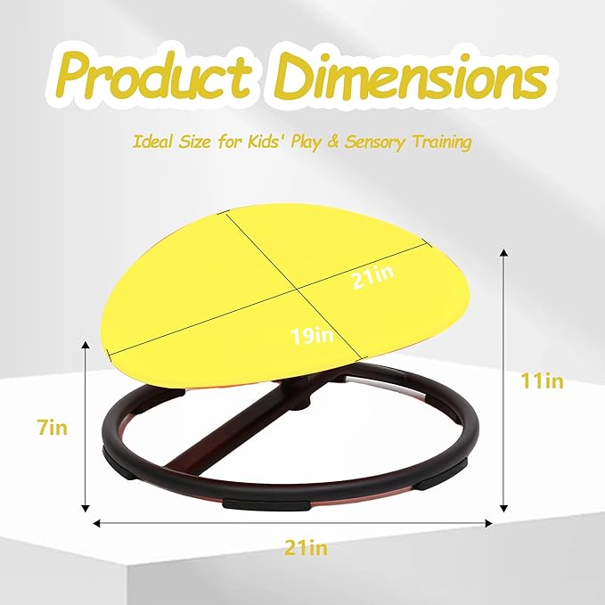 Kids Sensory Swivel Chair - Round Spinning Chair Seat for Balance, Coordination - Sensory Therapy Stool for Kids with Autism & ADHD - Active Indoor Play Chair for Home & Classroom (Yellow)