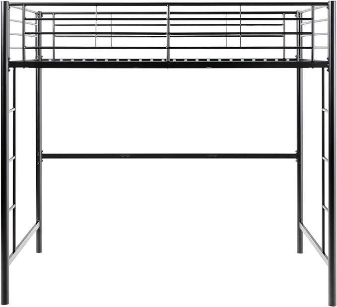 Walker Edison Timothee Urban Industrial Metal Twin over Loft Bunk Bed, Twin Size, Black