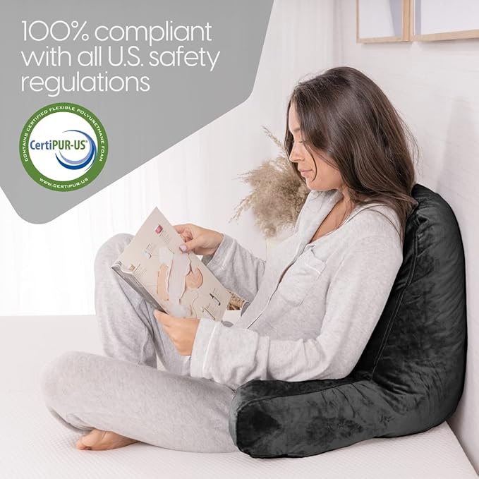 Milliard Reading Pillow with Shredded Memory Foam, Large Adult Backrest with Arms, Back Support for Sitting Up in Bed with Washable Cover (Sit up Pillow)