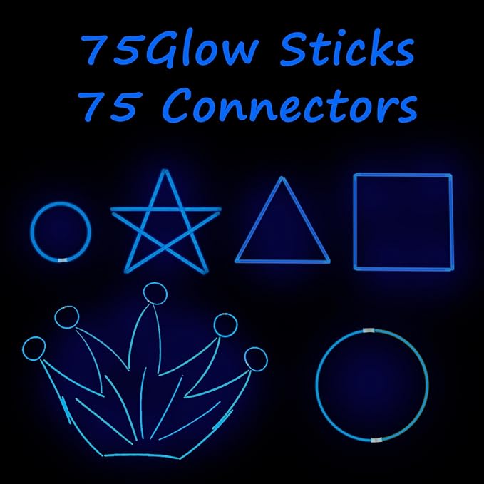 75 Glow Sticks Bracelets and Necklaces, 8'' Glowsticks Bulk Pack Bright Glow in the Dark Party Supplies for Kids (Blue)