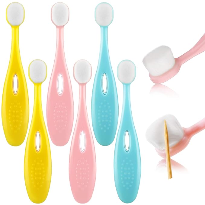 6 Pieces Kids Extra Soft Nano Toothbrush Children Bristles Children Micro Nano Manual Toothbrush Set with 20000 Bristles for Age 1 and Above Boys Girls Gum Protecting Cleaning(Cute Style)