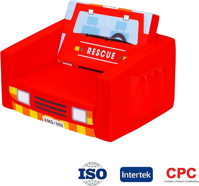 MallBest Kids Sofas Children's Sofa Bed Baby's Upholstered Couch Sleepover Chair Flipout Open Recliner(Red/Fire Truck)