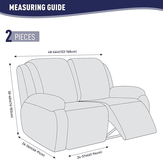 KinCam Recliner Covers, Stretch Reclining Chair Covers, Recliner Sofa Slipcovers Stripe Jacquard Recliner Couch Covers Furniture Protector Covers for Pet Kid (2 Seater, Dark Blue)
