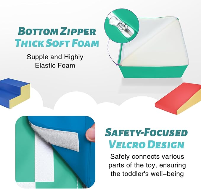 6-Piece Soft PU Leather Toddlers Climbing Toys, Indoor Climb and Crawl Activity Play Set, Foam Play Gym Climbing Structures for Toddlers 3, Baby Foam Climbing Blocks for Toddlers