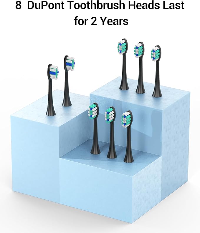 Rtauys Electric Toothbrush for Adults and Kids, Wireless Rechargeable Tooth Brush with 8 Replacement Heads, One Charge for 120 Days, 5 Modes Toothbrush with Travel Case, Black