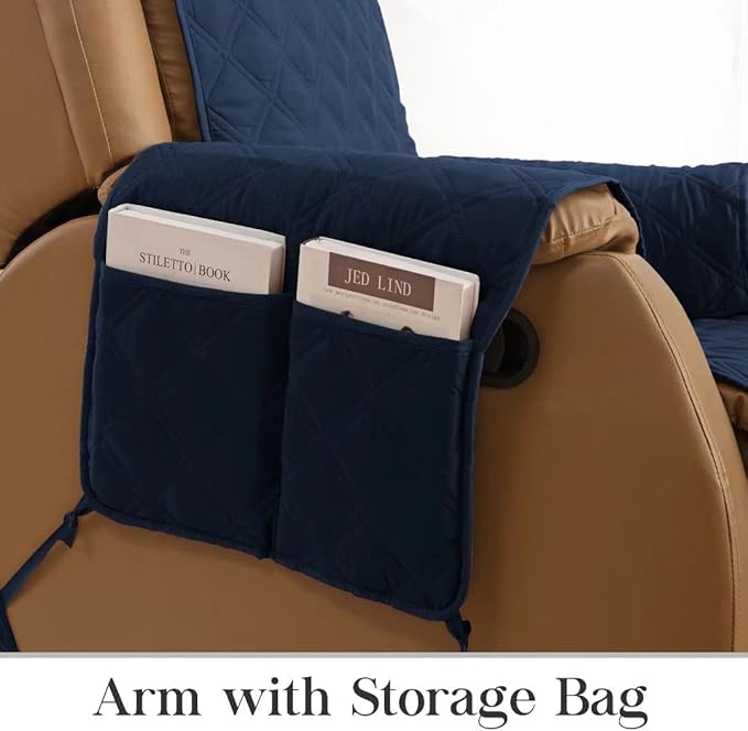 TOMORO Non-Slip Oversized Recliner Cover, 100% Waterproof Quilted Recliner Chair Slipcover Furniture Protector with Pockets, Washable Couch Cover with Elastic Straps for Kids and Pets