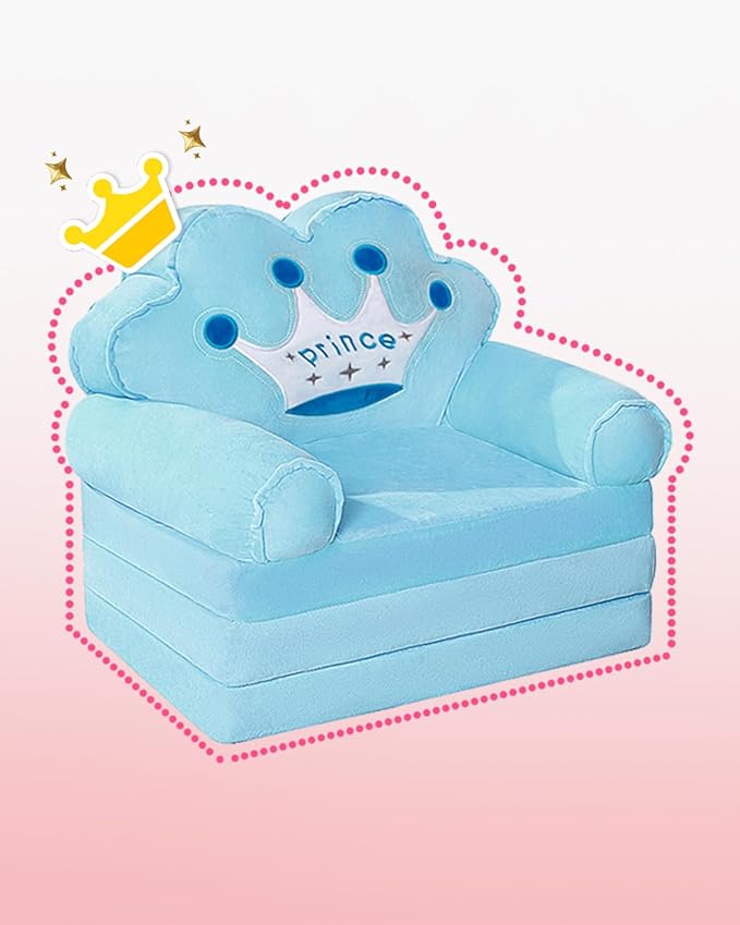 MOONBEEKI Kids Couch Fold Out, Foldable Princess Chair for Toddlers 1-3, Sofa Bed for Kids Folding Toddler Bed Lounger Chair for Bedroom, Toddler Couch Bed for Girl