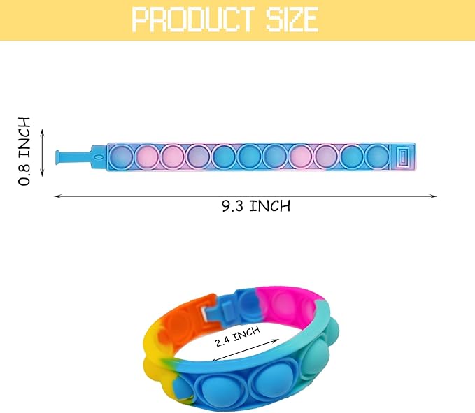 60 Pcs Pop Bracelet Bubble Fidget Toys for Party Favors, Hand Finger Silicone Wristband Bulk for Student Classroom Prize, Goodie Bag Fillers Easter Egg Basket Stuffers Christmas Valentine Gift for Kid