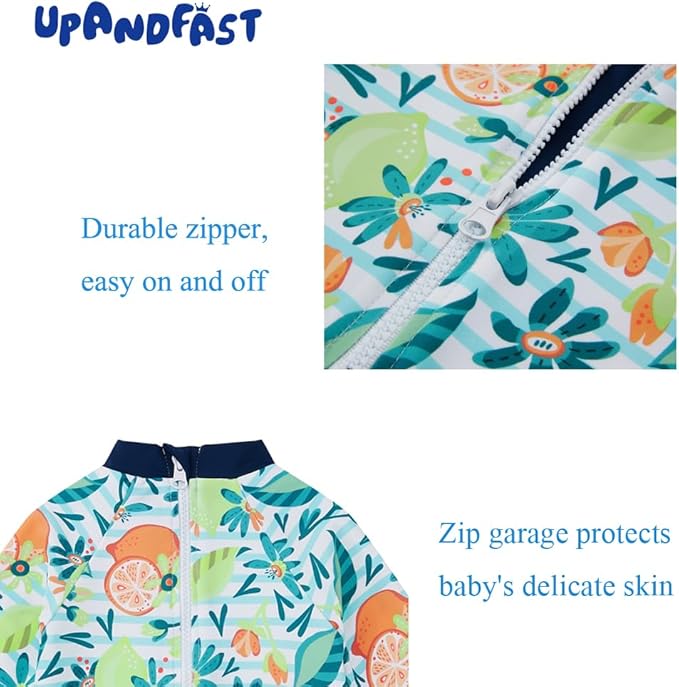 upandfast Baby/Toddler Swimsuit UPF 50+ Sun Protection One Piece Zipper Bathing Suit with Sun Hat Infant Beach Swimwear