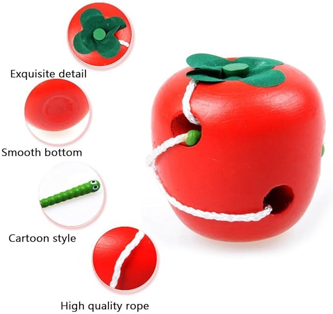 Early Development Toys Wooden Lacing Toys, Montessori Activity Caterpillars Eat Apple and Kids Cheese Toys, Children Learning Educational Wood Block Puzzles Toy for Toddlers Boys Girls