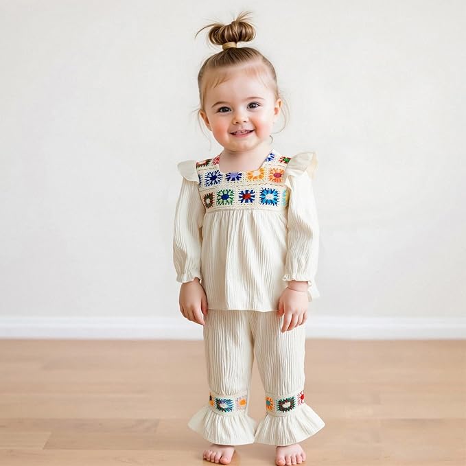 6M-5T Little Girl Clothes Boho Outfit Straps Hearts Shirts Cami Tank Tops Wide Leg Pants Baby Girl Summer Clothes