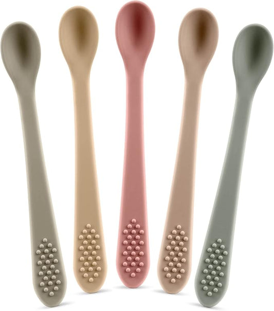 Baby Spoons First Stage Silicone Baby Spoon – Self Feeding Baby Utensils – Infant Spoons First Stage Baby Feeding Spoon - Soft & Gentle on Gums - BPA Free Silicone Baby Spoons Set (Pastel4)
