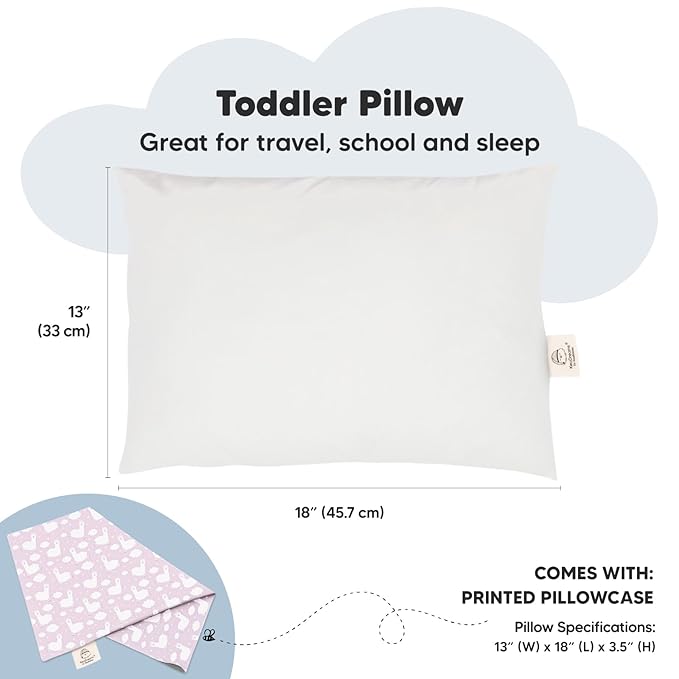 Toddler Pillow with Pillowcase - 13x18 My Little Dreamy Pillow, Organic Cotton Toddler Pillows for Sleeping, Kids Pillow, Travel Pillows, Mini Pillow, Nursery Pillow, Toddler Bed Pillow (Alpacas)