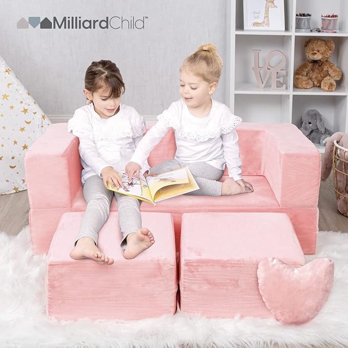 Milliard Kids Couch - Modular Kids Sofa for Toddler and Baby Playroom/Bedroom Furniture (Pink) with Bonus Pillow