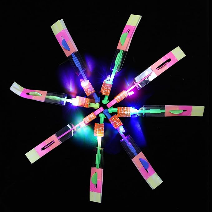 64 PCS Glow Flying Toys Sets(32 Slingshot+32 LED copters) Birthday Gifts Party Favors Glow in The Dark Party Supplies Summer Outdoor Game for Kids