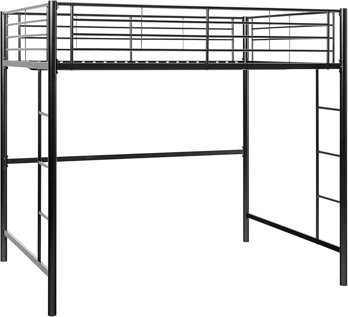 Walker Edison Timothee Urban Industrial Metal Twin over Loft Bunk Bed, Twin Size, Black