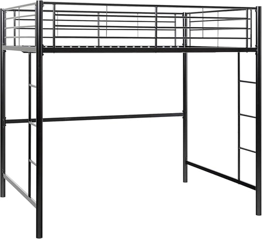 Walker Edison Timothee Urban Industrial Metal Twin over Loft Bunk Bed, Twin Size, Black
