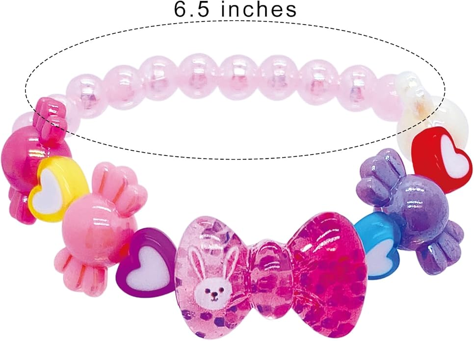 9 PCS Cute Kids Bracelets for Girls Pink LOVE Beaded Bracelets Little Girls Costume Jewelry Princess Party Favors Pretend Play Birthday Easter Christmas Valentines Toddler Jewelry