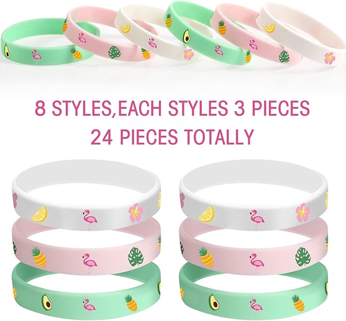 24 Pack Flamingo Wristbands Bracelets, Pineapple Pink Flamingo Silicone Wristband Luau Tropical Hawaiian Party Favors Goody Bag for Boys Girls Flamingo Birthday Summer Hawaiian Party Supplies