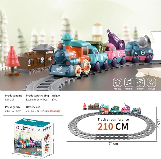 Lighting & Music Train Toy for Kids, Magnetic Train Toys for Toddlers 3+, Electric Train Set with Tracks Accessories Battery Operated, Birthday for Boys Girls Age 4 5 6 7