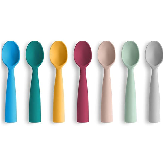 Vicloon Silicone Baby Feeding Spoons, 7 PCS Baby Spoons, First Stage Feeding Spoons for Infants, Silicone Baby Spoons Ultra-Durable & Chewproof, Silicone Feeding Spoons Dishwasher Safe,Baby Utensils