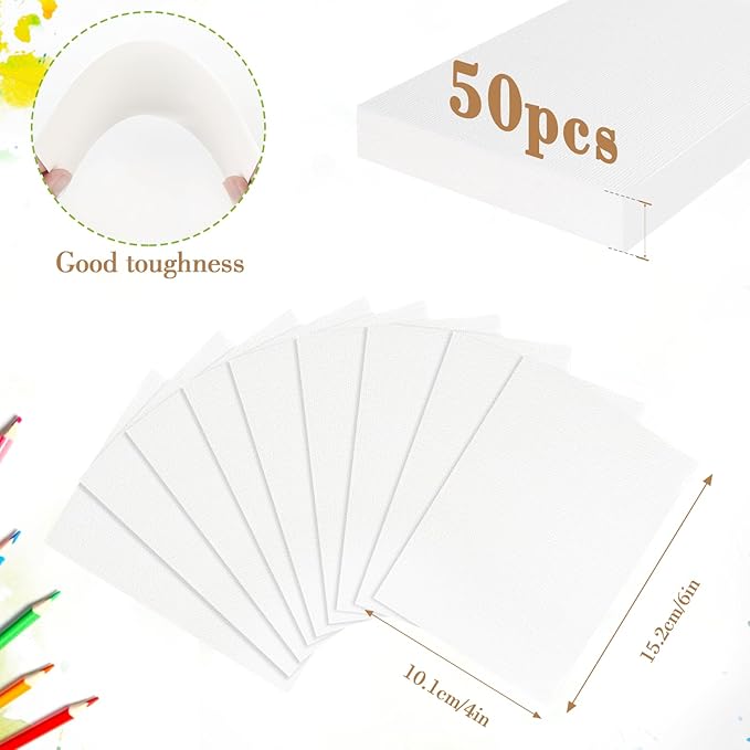 50PCS 4x6 Watercolor Paper Bulk, 140lb/300g Cold Press Thick Water Color Paper Pad for Kid Child Adult, White Art Paper for Drawing Painting Markers Gouache, Textured Cotton Paper Sheets
