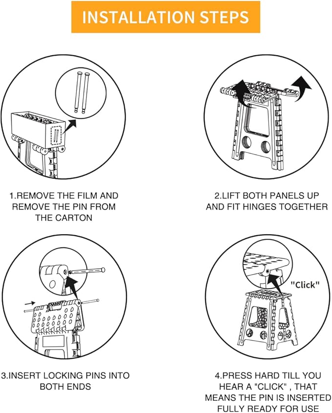 Delxo 16” Folding Step Stool in Black,1 Pack Premium Foldable Stool for Adults,Portable Collapsible Plastic Step Stool,Non Slip Folding Stools for Kitchen Bathroom Bedroom Up to 400LBS