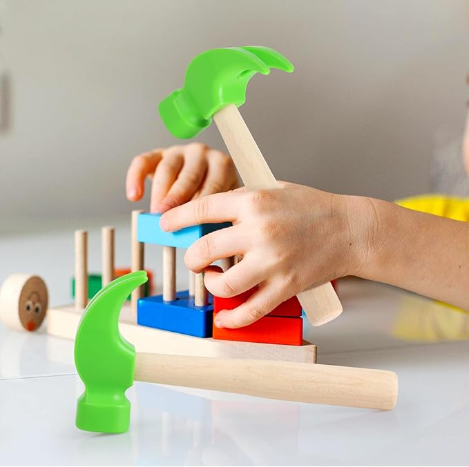 2 Pack Wooden Hammer Toys Simulation Hammers Maintenance Tools Educational Toys for Kids Birthday Party Games Supplies (Green)