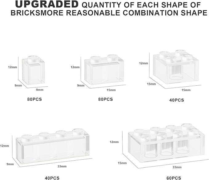 300 Pcs Classic Building Bricks, Fully Transparent Bulk Bricks,Compatible with Major Brands Parts and Pieces, Creative Building Block Toys for Boys Girls Ages 6 7 8 9 10 Year Old