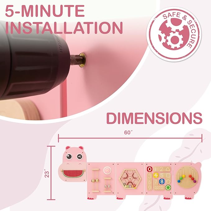 Monläurd® Hippo Montessori Educational Activity Cube, Sensory Wall Toys for Daycare and Playroom Furniture, Interactive Wooden Learning Toys for Boys and Girls 6M+